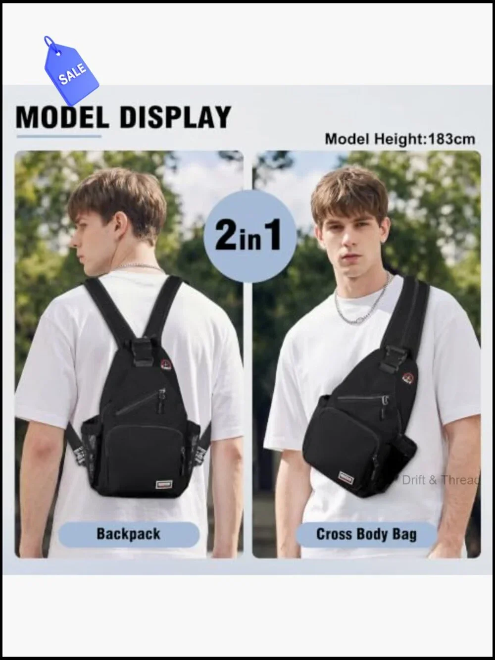 Convertible Sling Backpack Crossbody Shoulder Daypack Hiking Travel